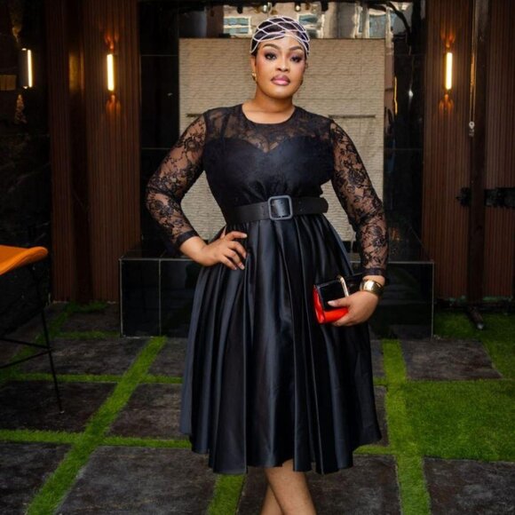 Luxe black lace and satin midi dress sizes L - 2XL - Picture 1 of 3